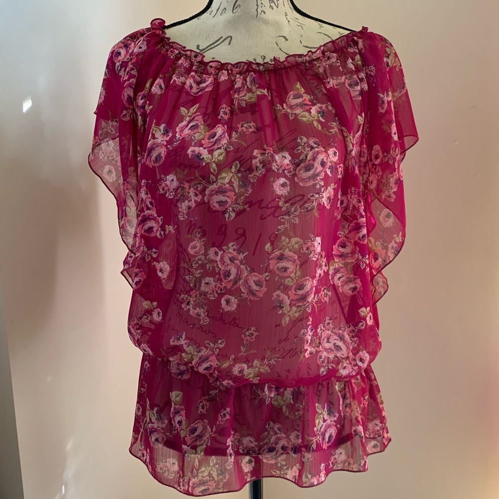 BOGO Sheer ruffled sides flower top